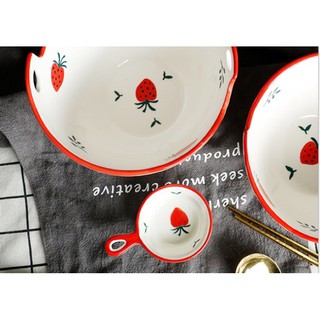 [ Sẵn ] Bát tay cầm gia vị, nước chấm dâu tây