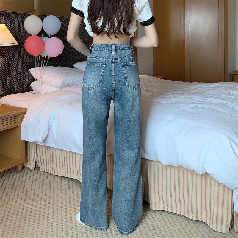 Quần Jeans Nữ Lưng Cao Ống Rộng Thời Trang Hàn Quốc Cá Tính