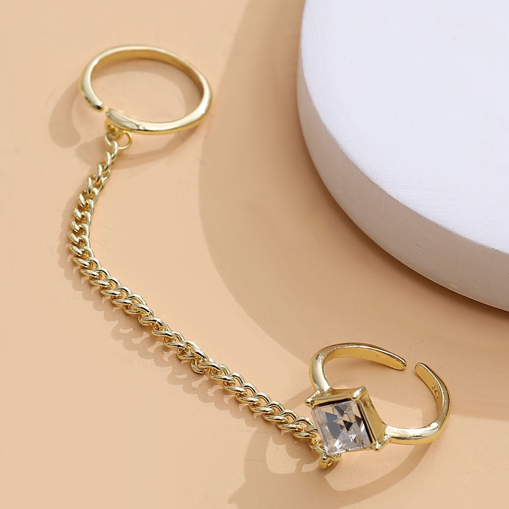 Bộ 2 Nhẫn Có Thể Điều Chỉnh Phối Dây Xích Phong Cách Retro Sang Trọng