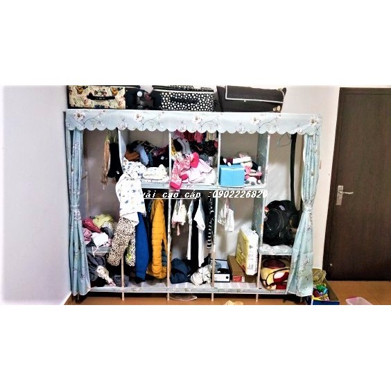 Tủ vải khung gỗ 4 buồng cao cấp, chất liệu 100% gỗ tự nhiên siêu chắc chắn, chịu lực tốt