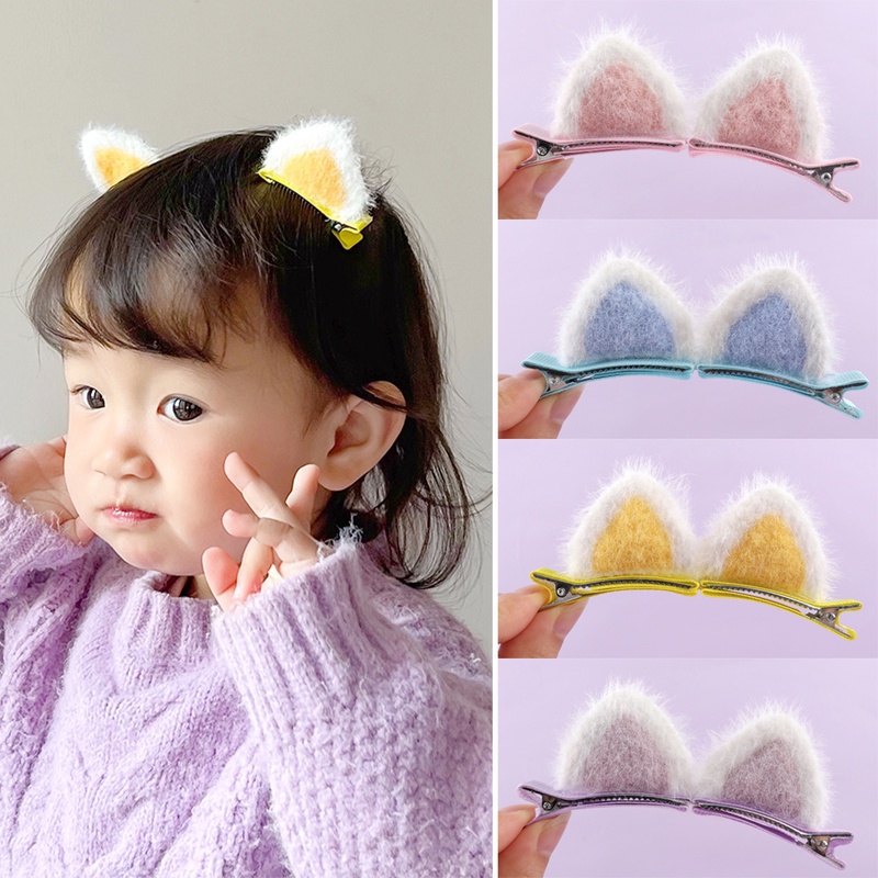 1 Cặp Kẹp Tóc Tai Mèo Nhồi Bông Dễ Thương Dành Cho Bé Gái