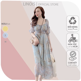 [CH02] Đầm Maxi Hoa Tơ Cổ Vuông Tay Lỡ Dành Cho Nàng Đi Chơi, Đi Biển - 2 Màu Xanh, Vàng - ẢNH THẬT