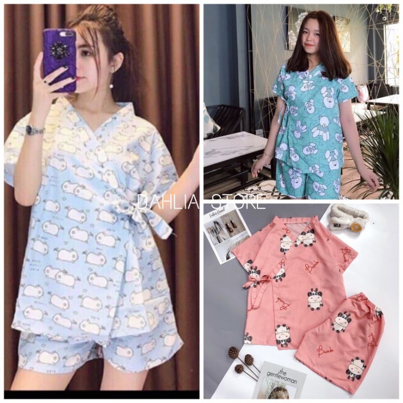 🌸 Set pijama buộc nơ in hình cute, quần áo ngủ mặc ở nhà, mùa hè Ulzzang HOT 🌸