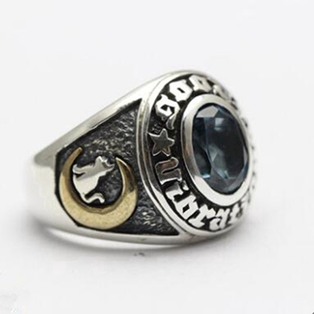 Busana Pria Yang Indah Berlapis Emas Perhiasan Bulan Kucing Safir Punk Cincin