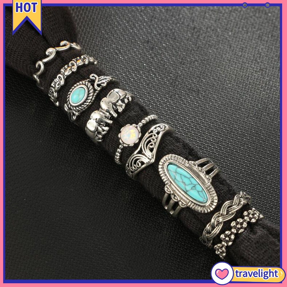 Set 9 nhẫn đeo khớp ngón tay phong cách Boho thời trang cho nữ