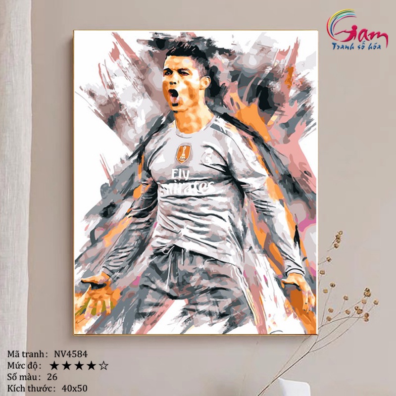 Tranh tô màu theo số bóng đá Ronaldo CR7 mới lọ màu to 5ml + 2 bộ cọ + khung 2.5cm NV4584