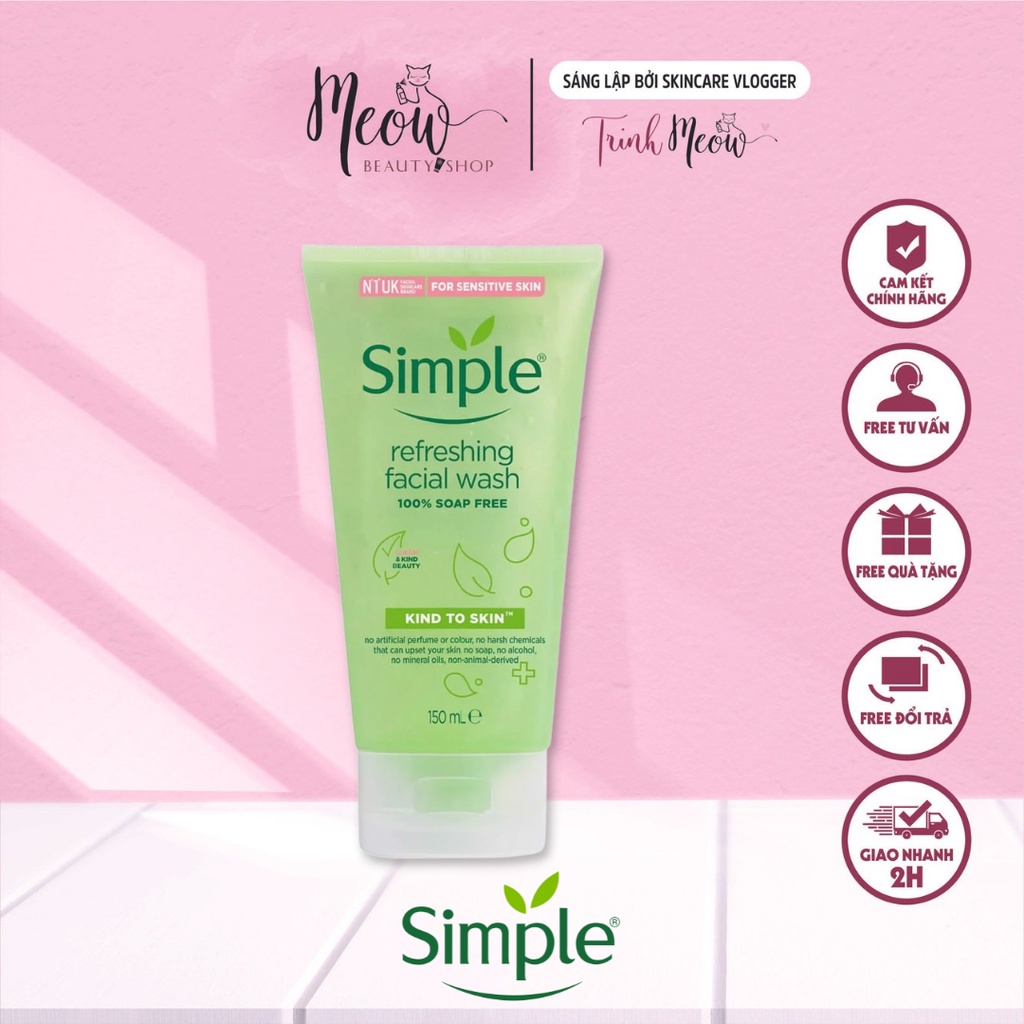 Sữa rửa mặt Simple Gel Kind To Skin Refreshing Facial Wash Gel 150ml