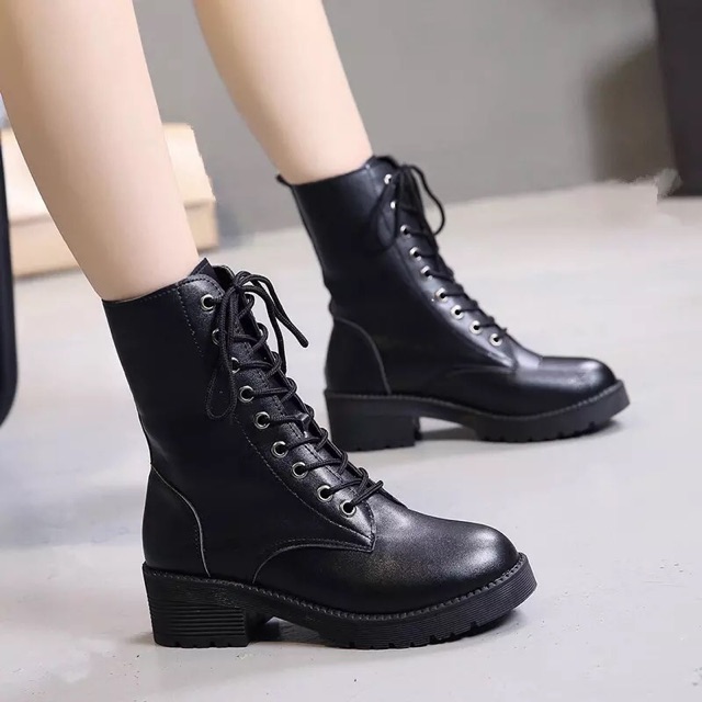 Giày cao cổ nữ boot nữ da lì da bóng hàng ord QC