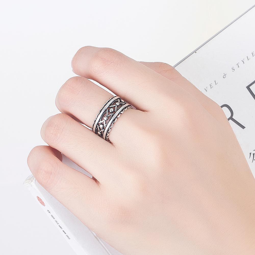 Nhẫn Hở Màu Bạc / Đen Phong Cách Thái Lan Nhật Hàn Cổ Điển Tùy Chỉnh Thời Trang Cho Nữ Cincin-S1