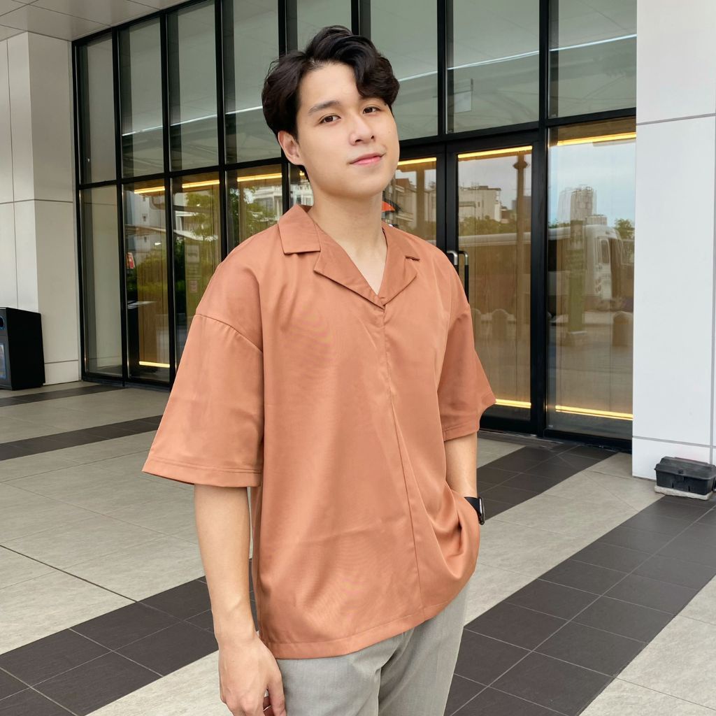 Áo sơ mi Nam cổ vest CALAA FASHION vải lụa ngắn tay form rộng ASM04