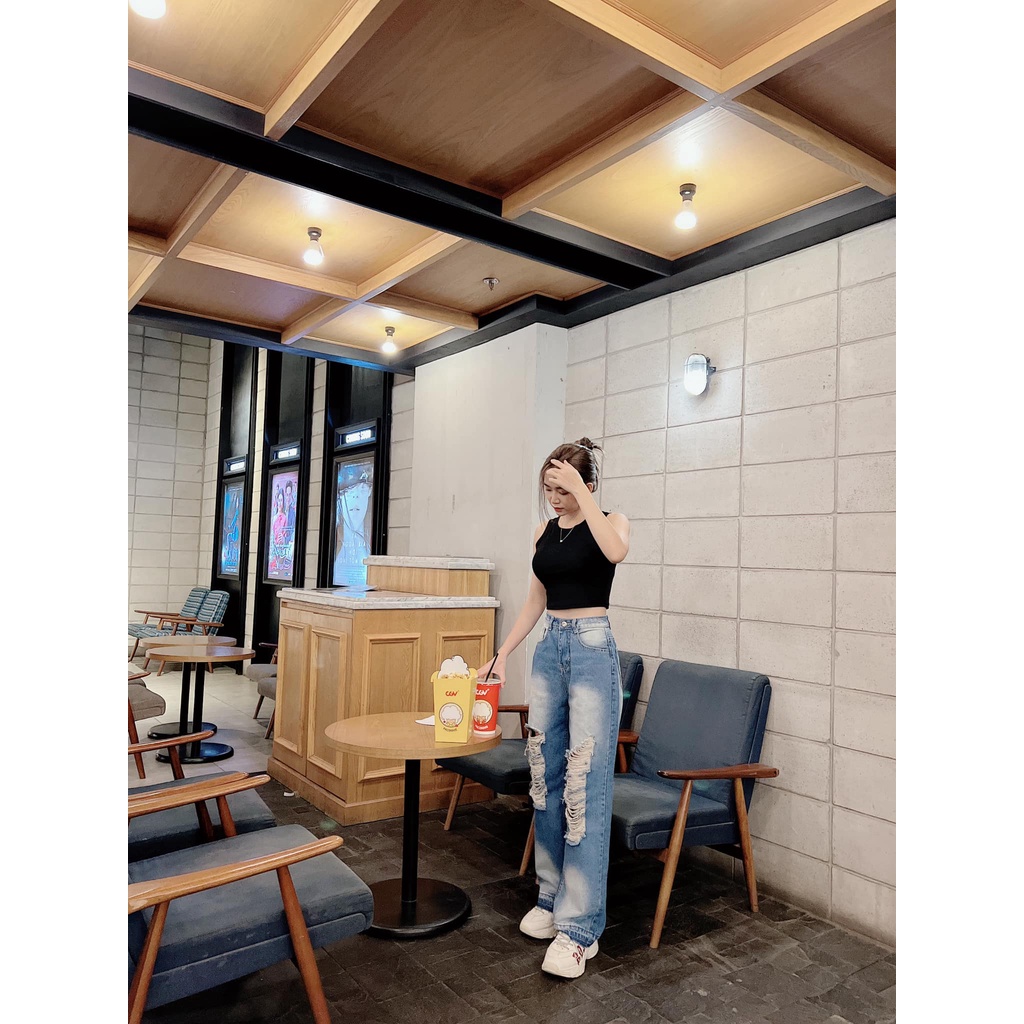 [ORDM3549] QUẦN JEANS ỐNG RỘNG NỮ LƯNG CAO RÁCH CÀO ĐÙI DÀI CHỮ NHẬT XANH PHUN TRẮNG THỜI TRANG CỰC CÁ TÍNH HADI