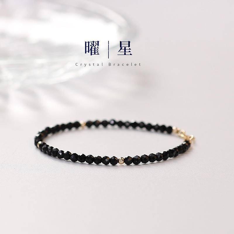 Vòng Đeo Tay Xỏ Hạt Pha Lê Tự Nhiên Màu Đen Siêu Mịn Thời Trang Độc Đáo Đơn Giản Dễ Phối Đồ