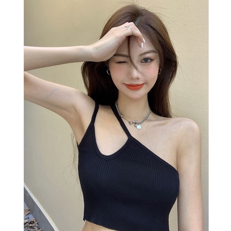 Porozi Áo hai dây dệt kim  dáng ôm phong cách Hàn Quốc thời trang cho nữ