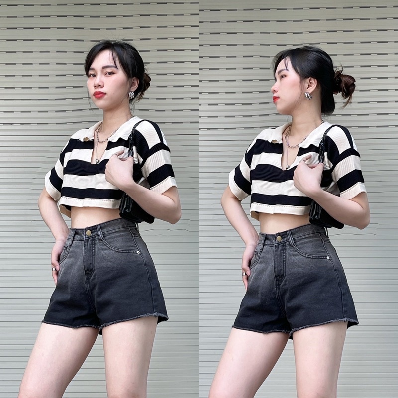 (Ảnh Video thật) Quần đùi Nữ Màu Đen Loang Nhẹ From lưng Cao Shop YuRi Jeans