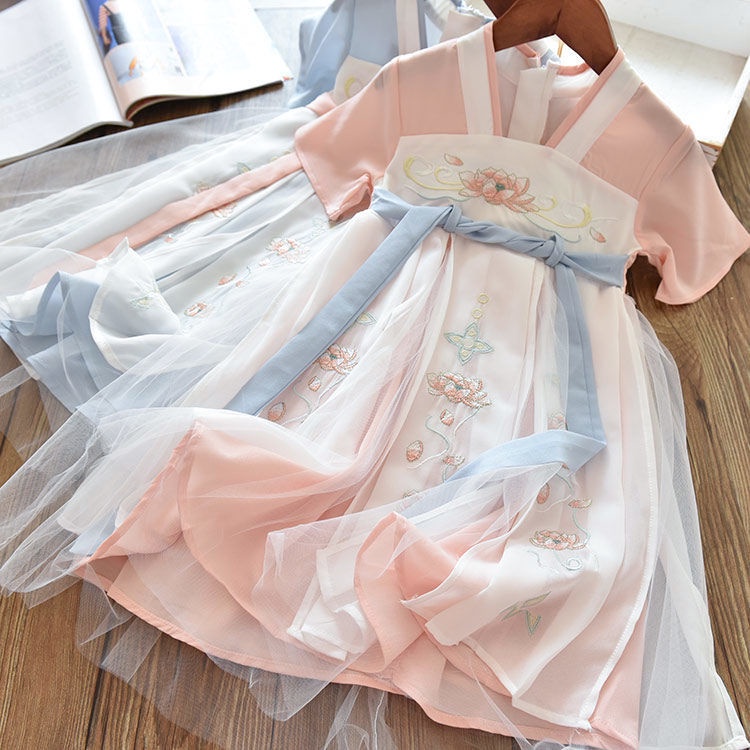Đầm Hán Phục Công Chúa Cổ Điển Thêu Họa Tiết Xinh Xắn Thời Trang Mùa Hè Cho Bé Gái