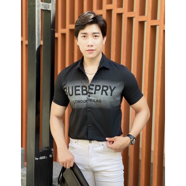 Áo sơ mi nam nữ ngắn tay chất liệu vải đũi in chữ BURB, BALEN, phong cách thời trang công sở tinh tế và sang trọng