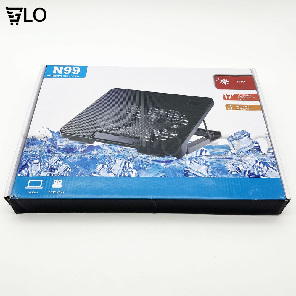 Đế Nâng Tản Nhiệt Laptop Cooling Pad N99, 2 Quạt, Đèn Led, Có Nấc Nâng Lên Hạ Xuống Cho Laptop Từ 10-17 Inch