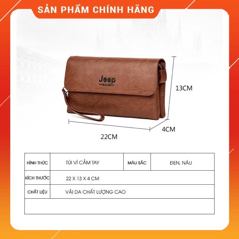 Ví nam da bò cầm tay dáng dài JEEP BULUO bóp nhiều ngăn để điện thoại giấy tờ làm công sở đa năng VCT1