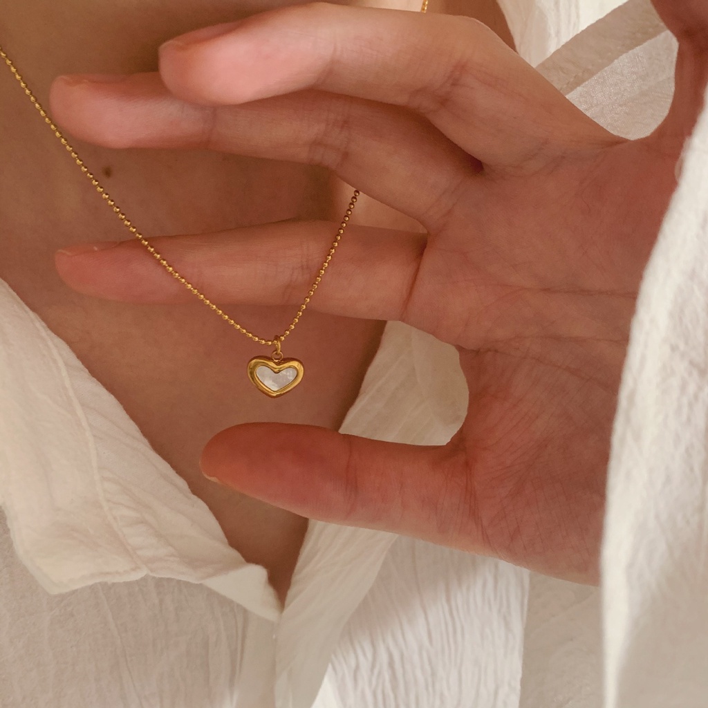 Dây chuyền titan basic mặt trái tim khảm sà cừ, mạ vàng 14k  [  KHÔNG ĐEN GỈ ]   Her Accessories CT7