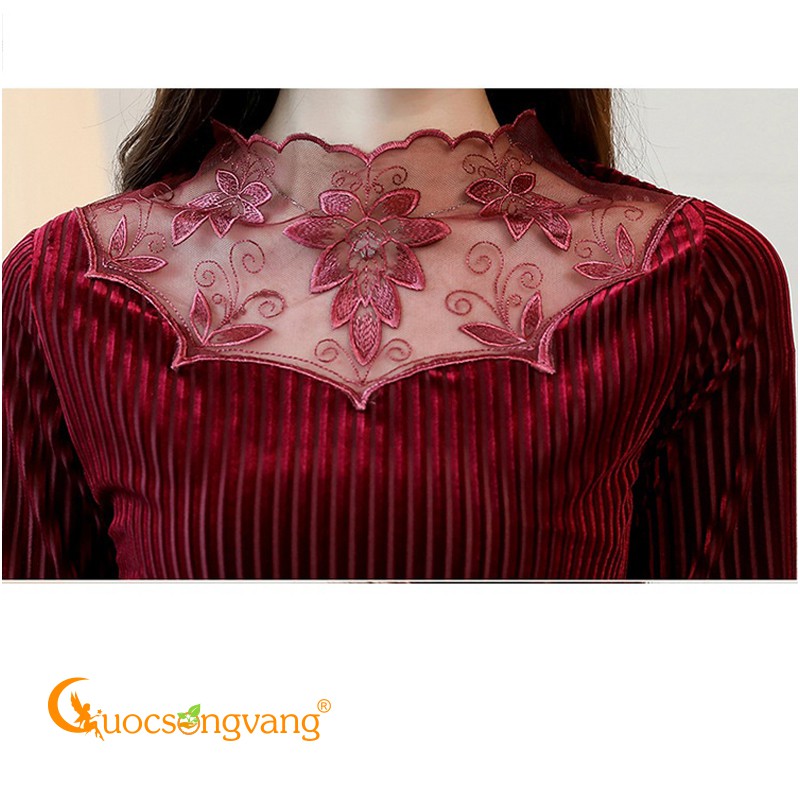 Áo nữ dáng ôm phối ren áo nhung lót lông GLA155 Cuocsongvang