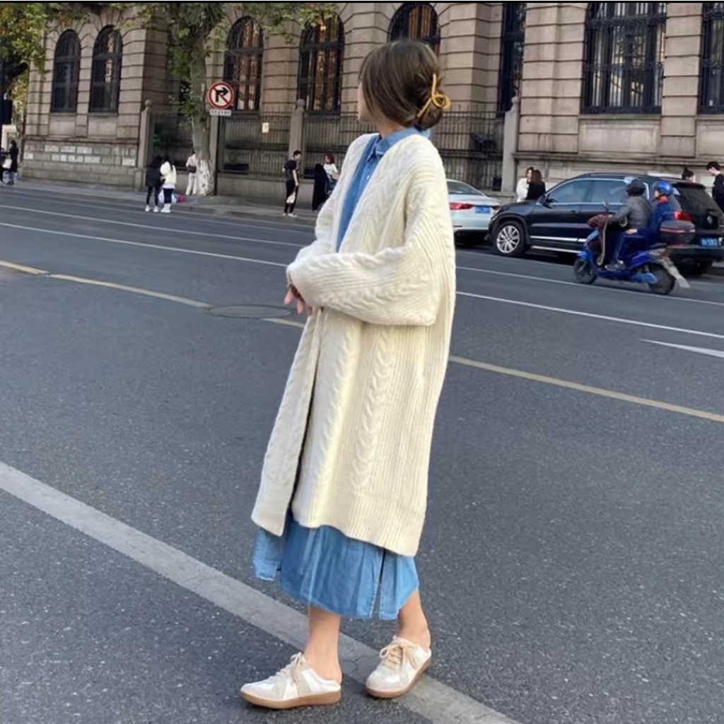 Áo khoác Cardigan dệt kim form rộng dáng dài thu đông