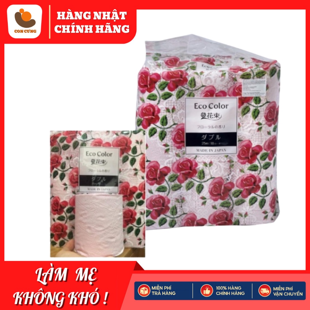 Giấy vệ sinh Eco Color 18 cuộn, giấy vệ sinh dai mềm hương hoa hồng xuất xứ Nhật Bản