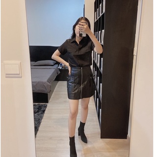 áo sơ mi nữ tay cộc màu đen_sơ mi nữ đen cộc tay túi | BigBuy360 - bigbuy360.vn