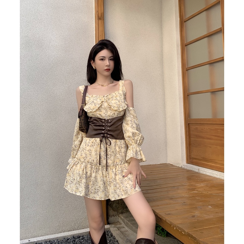 Đầm Hoa Tay Phồng Thời Trang Mùa Thu Xinh Xắn Dành Cho Nữ