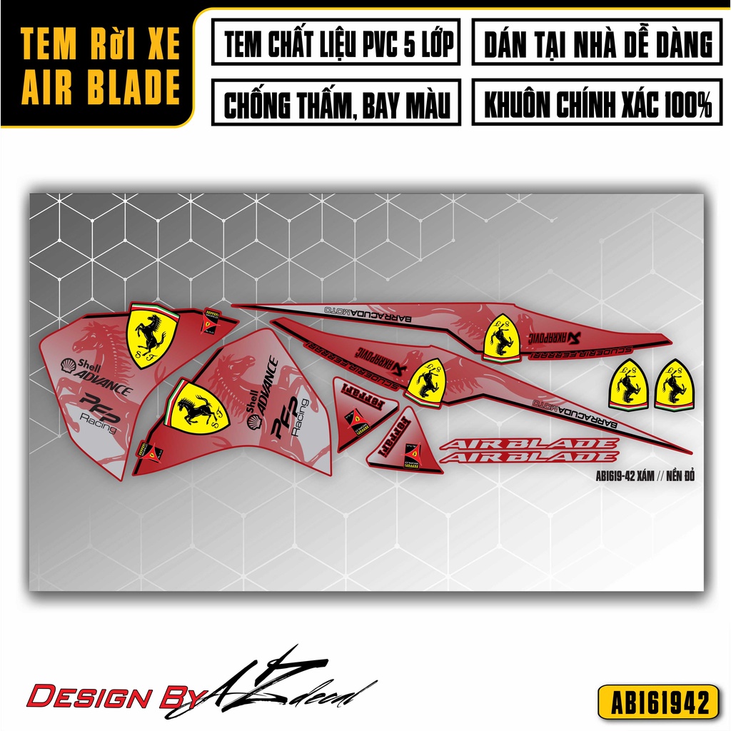 Tem Rời Dán Xe Air Blade Mẫu Ferari Cực Chất | AB42 | Decal Chế Dán Xe Máy AB Chống Nước, Bền Màu