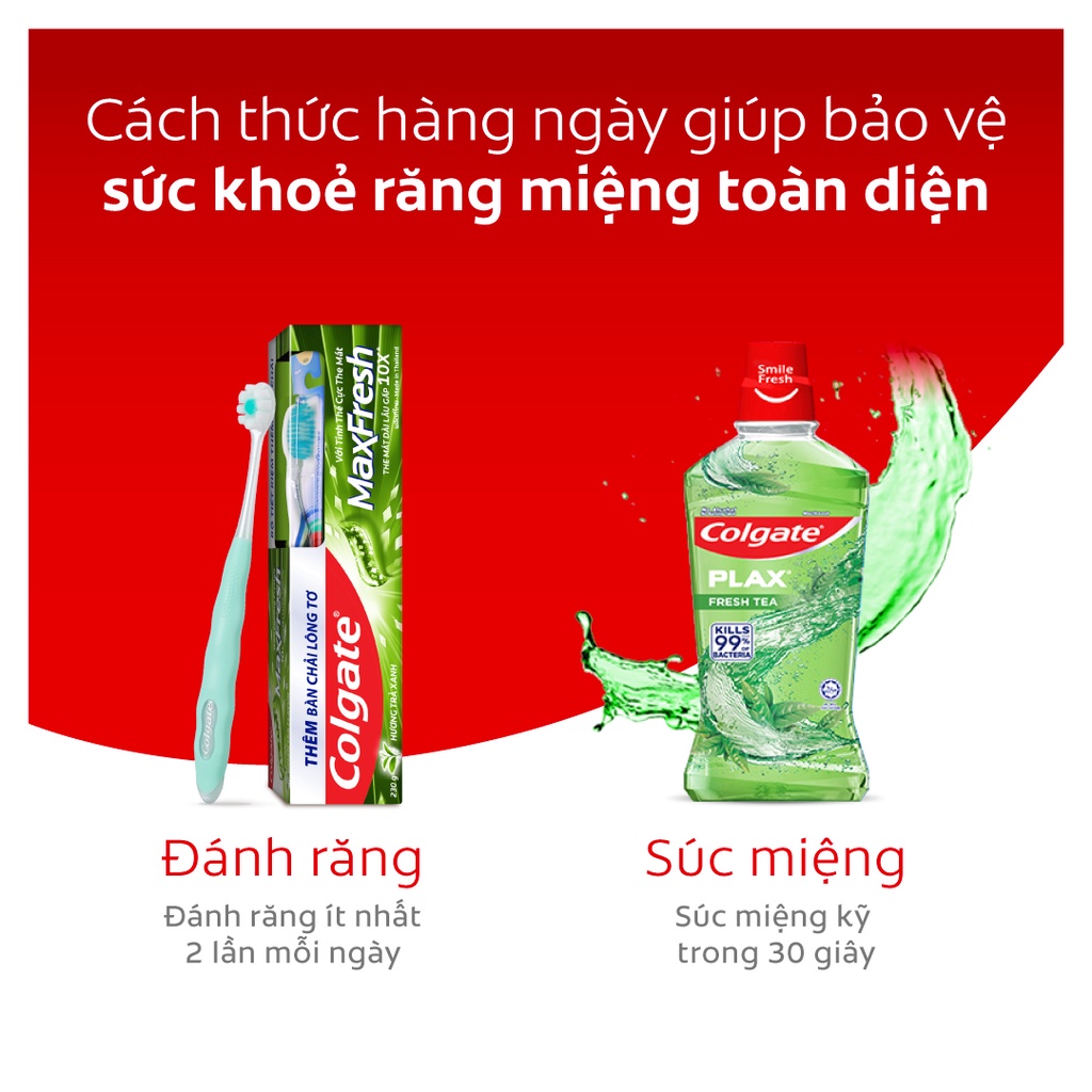Bộ 4 Kem đánh răng Colgate Maxfresh trà xanh 225g tặng kèm bàn chải