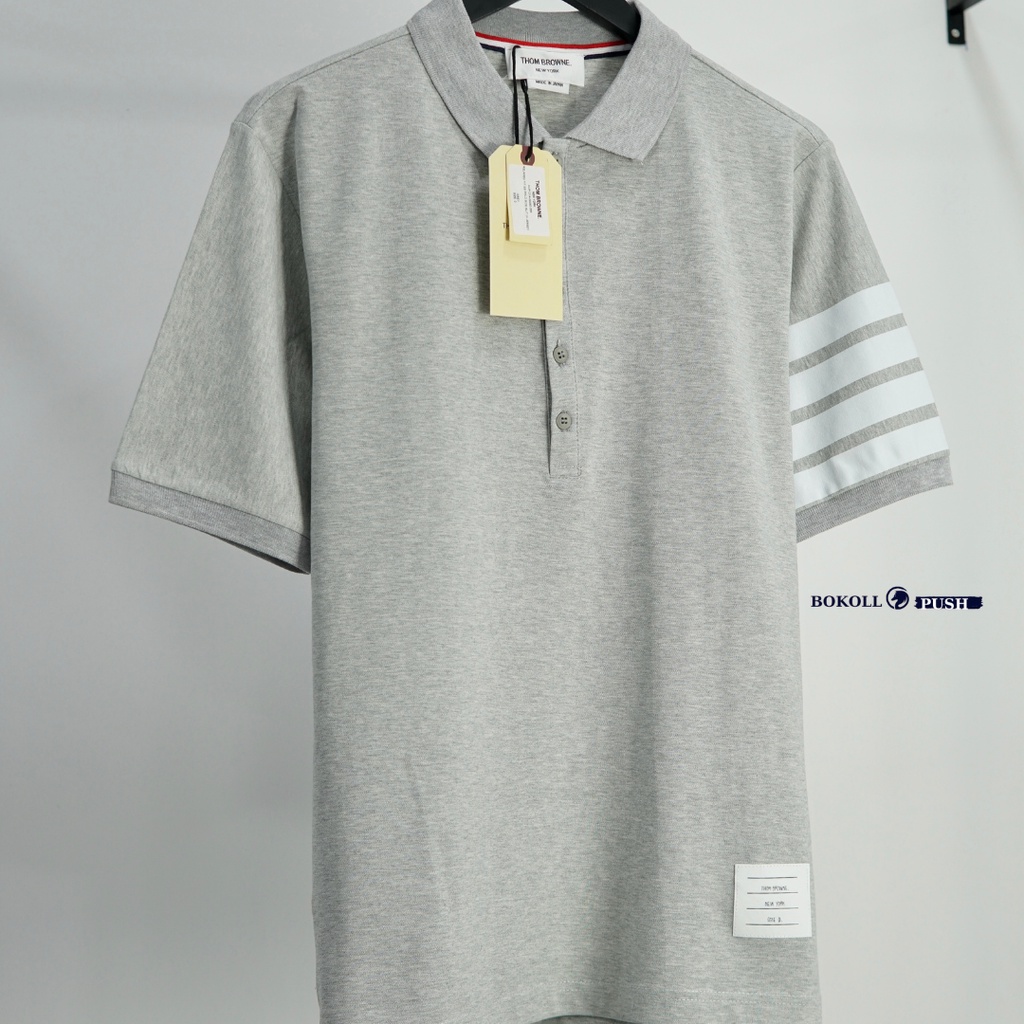 Áo polo unisex THOM BROWNE- 4BARS phong cách BASIC nam nữ form rộng vải cotton 100 % Bestquality 1:1