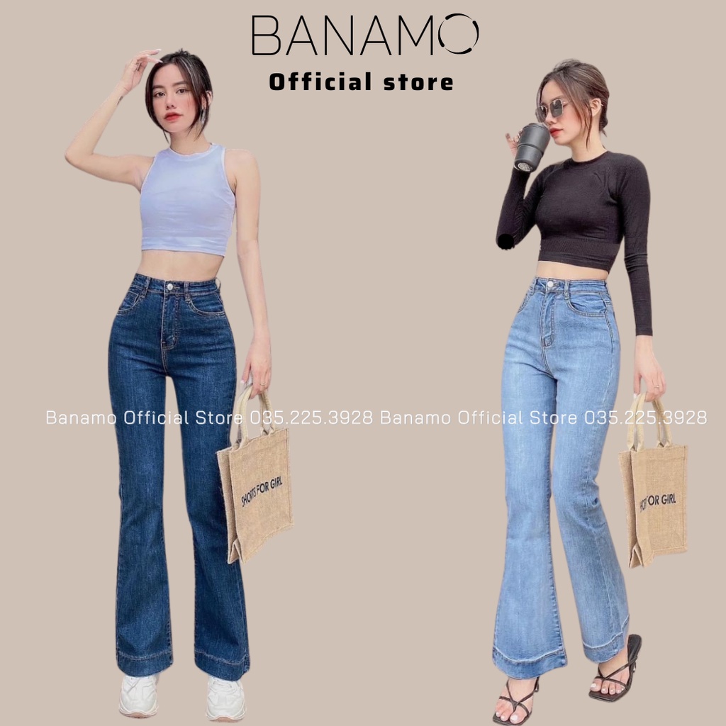 Quần jean ống loe 3 màu sang chảnh siêu hack dáng thời trang Banamo Fashion 463