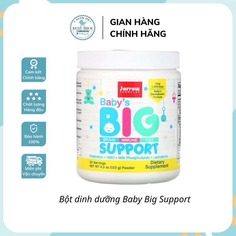 (date 2024)BỘT DINH DƯỠNG JARROW BABY BIG SUPPORT 123GR CHO BÉ TỪ SƠ SINH - tặng thìa đong 1gram