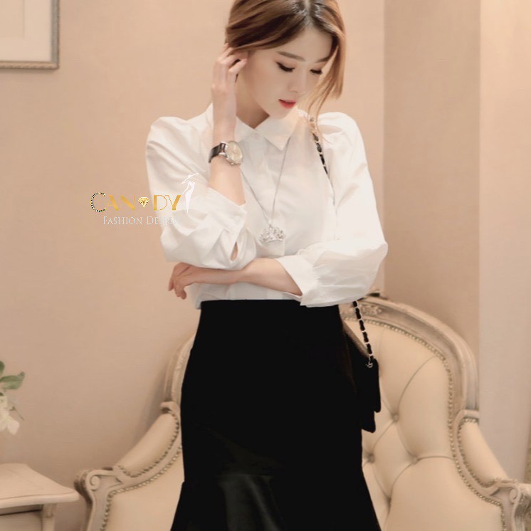 Áo Sơ Mi Trắng Nữ  Cổ Đức Tay Bồng Trẻ Trung Chất Lon Nhật Cao Cấp  A386 - Candy Fashion