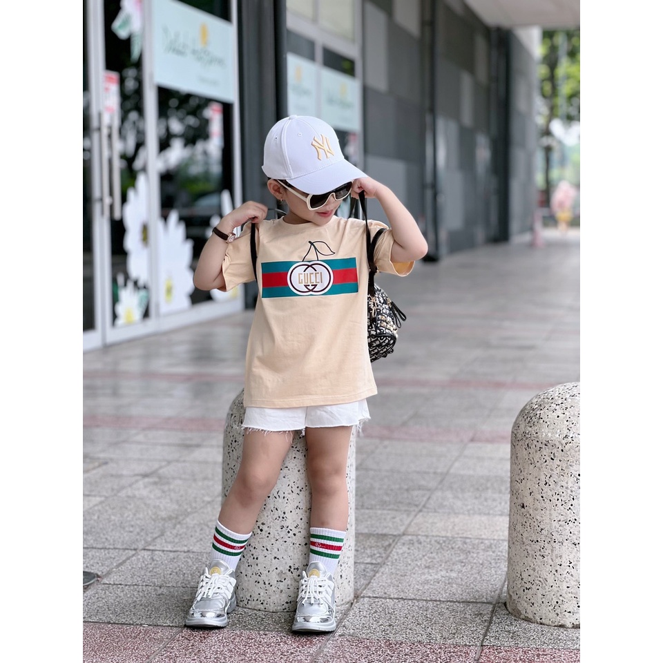 Áo thun tay lỡ guc ci cherry cho bé , áo phông trẻ em unisex , Kid_genZ