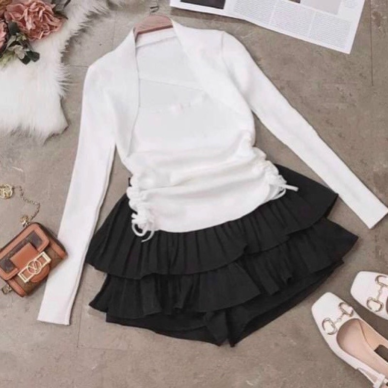 Áo kiểu cổ vuông dây chéo ngực tay dài nữ GB alohashop91