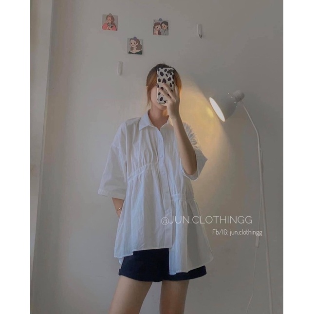 [SIEU SALE] Sơ mi tay lỡ Zum vạt chéo trắng (hàng có sẵn) | BigBuy360 - bigbuy360.vn