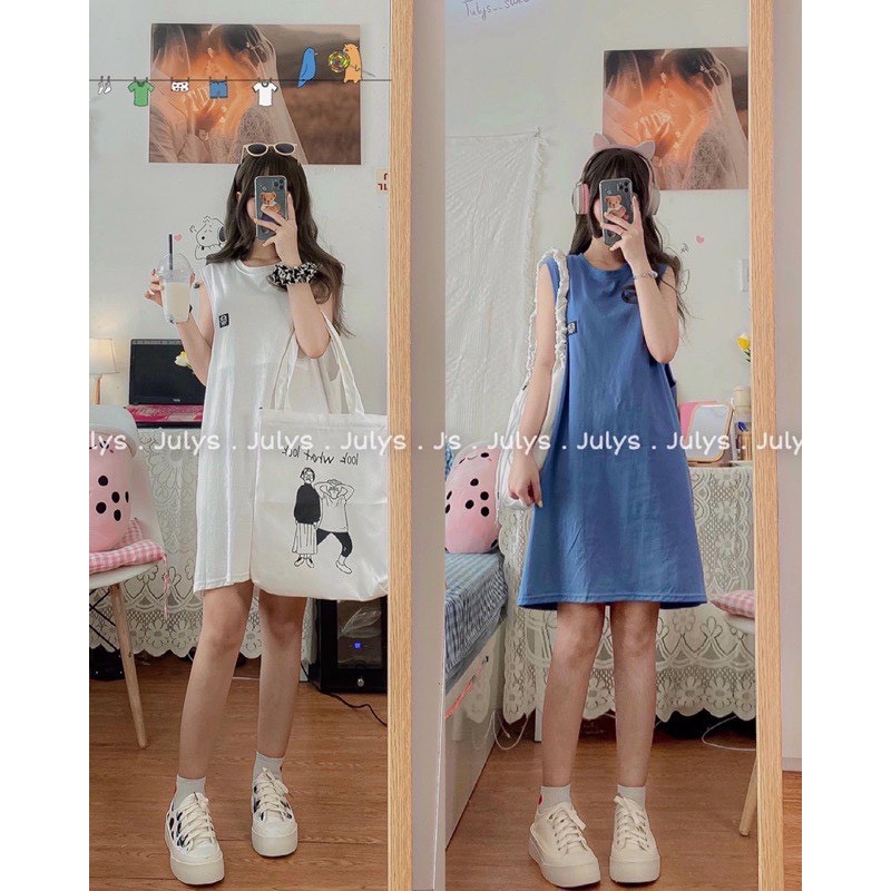 Váy tanktop nữ thể thao form rộng in bò sữa🌸 đầm ba lỗ dáng xuông trơn ulzzang🌸 freeship