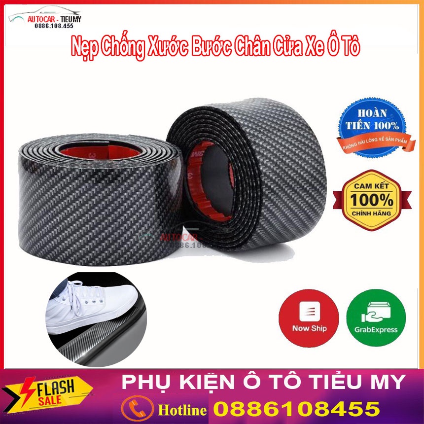 Nẹp Chống Xước Bước Chân Cửa Xe Ô Tô, Xe Hơi Mạ Cacbon Cao Cấp – Bản Rộng 5cm, 7cm