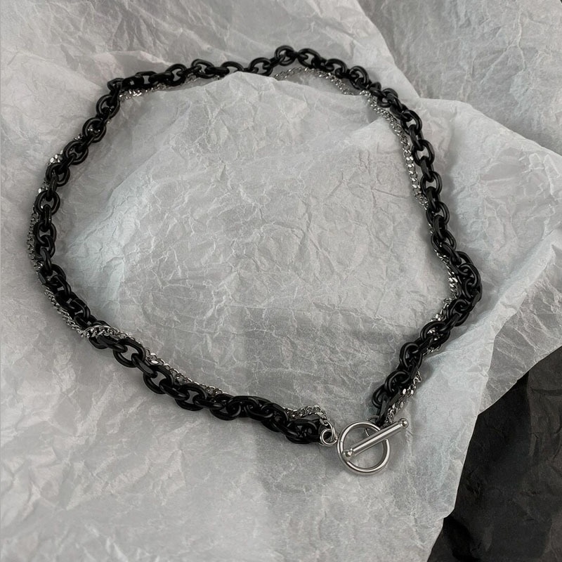 Dây chuyền hai lớp phong cách hip hop đường phố đơn giản retro cho nam và nữ 19a1548