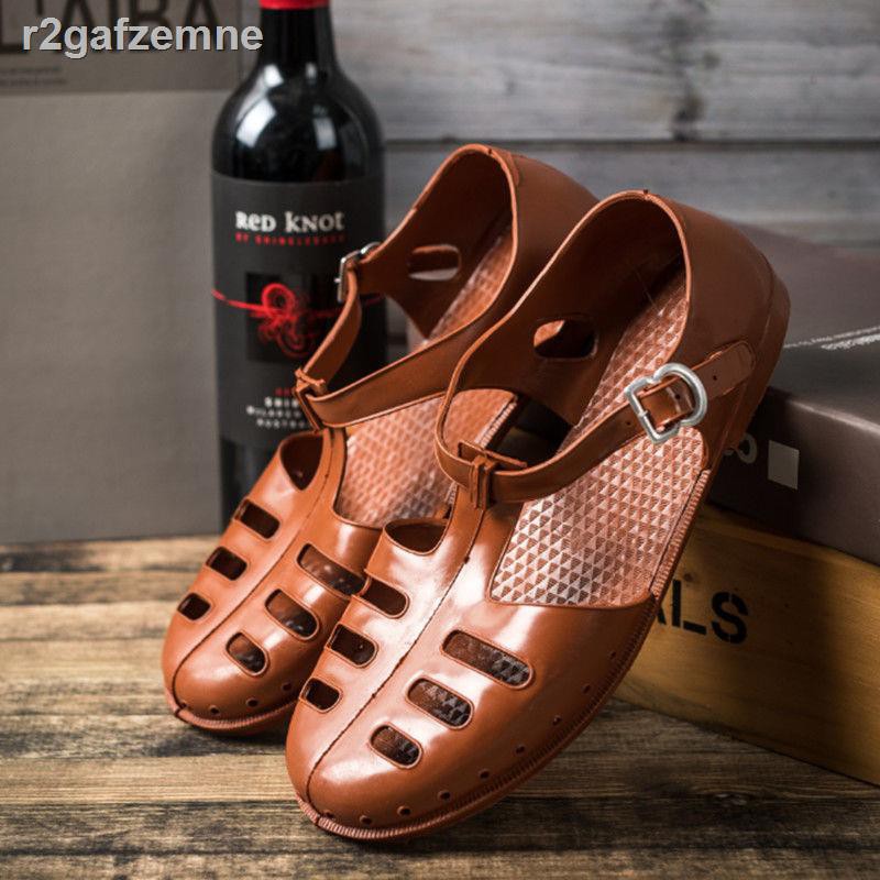 dép ngangnữsục ✹Men Baotou Sandals Mùa hè Mới Retro Thời trang rỗng Dép không quân Giày lao động nhựa Hải Nam lồng