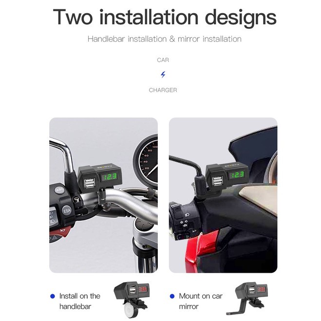 Bộ sạc nhanh QC3.0 12-24V USB chống thấm nước có công tắc cho xe máy