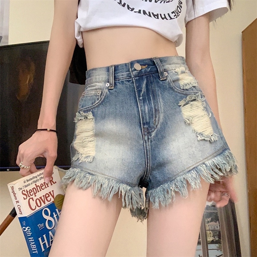 Quần Short Jean Chữ a Lưng Cao Màu Sắc Đơn Giản