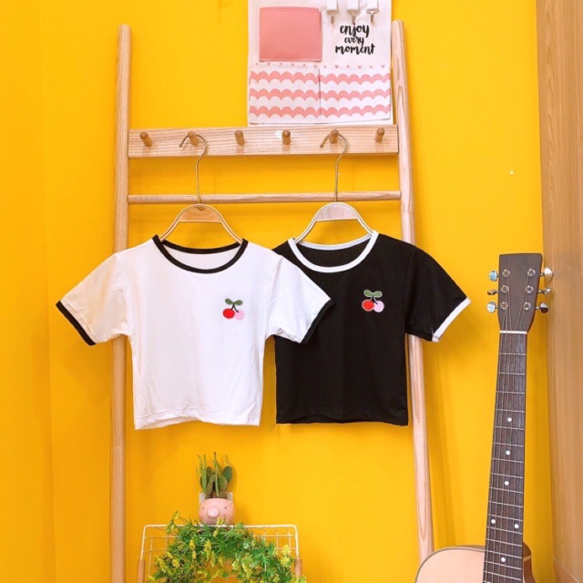 Áo croptop thêu quả cherry thun mềm mịn 2 màu LIKANO CRT34