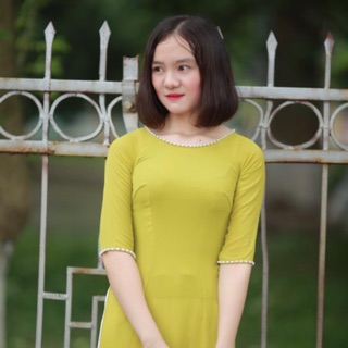 Áo dài vàng cốm 4 tà kèm quần