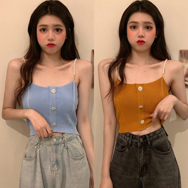 Áo Hai Dây Dệt Kim Màu Trơn Form Ôm Quyến Rũ | BigBuy360 - bigbuy360.vn