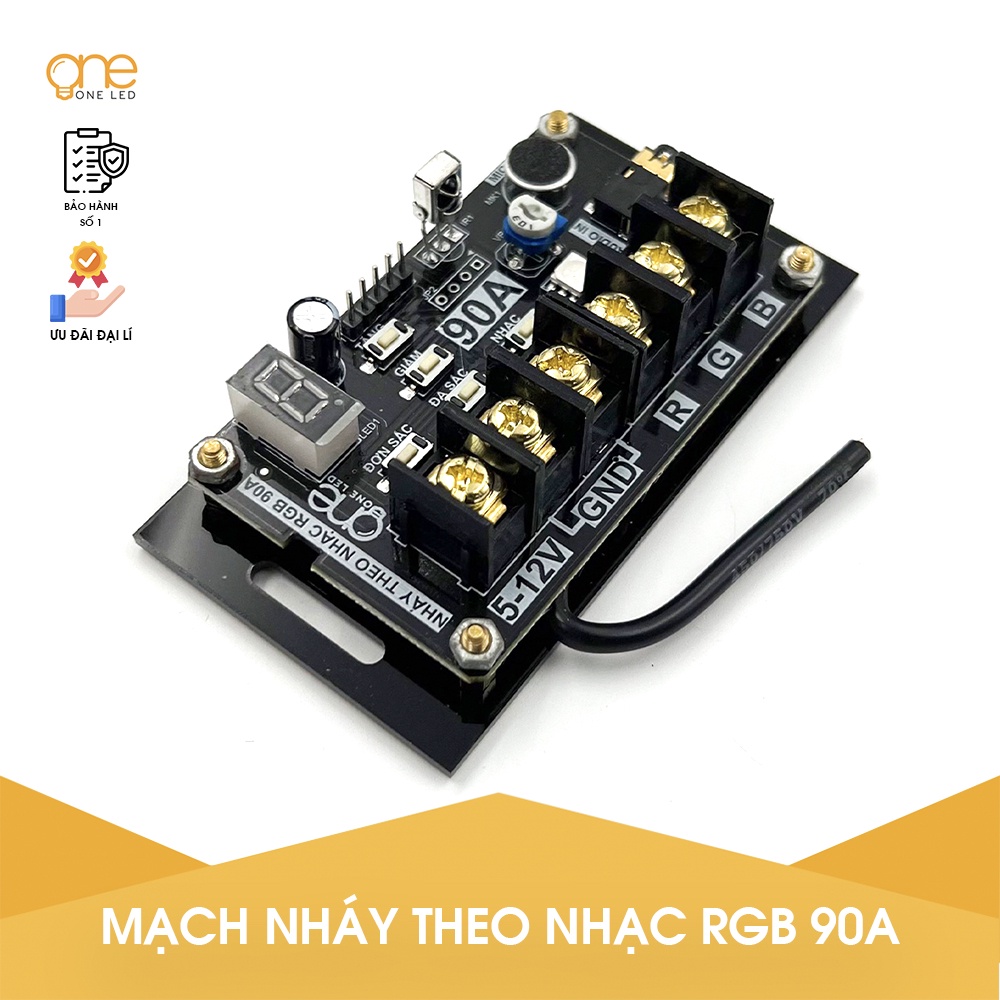 Mạch điều khiển LED RGB 7 màu nháy theo nhạc - Công suất 90A -