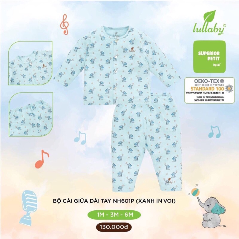 [ XẢ KHO] Bộ dài tay cài giữa Lullaby chất petit cao cấp cho bé sơ sinh