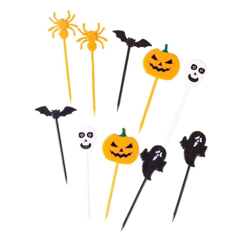 Set 10 Nĩa Ăn Tráng Miệng Bằng Nhựa Họa Tiết Hoạt Hình Phong Cách Halloween