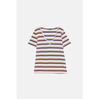 Áo phông kẻ zara kem le 145